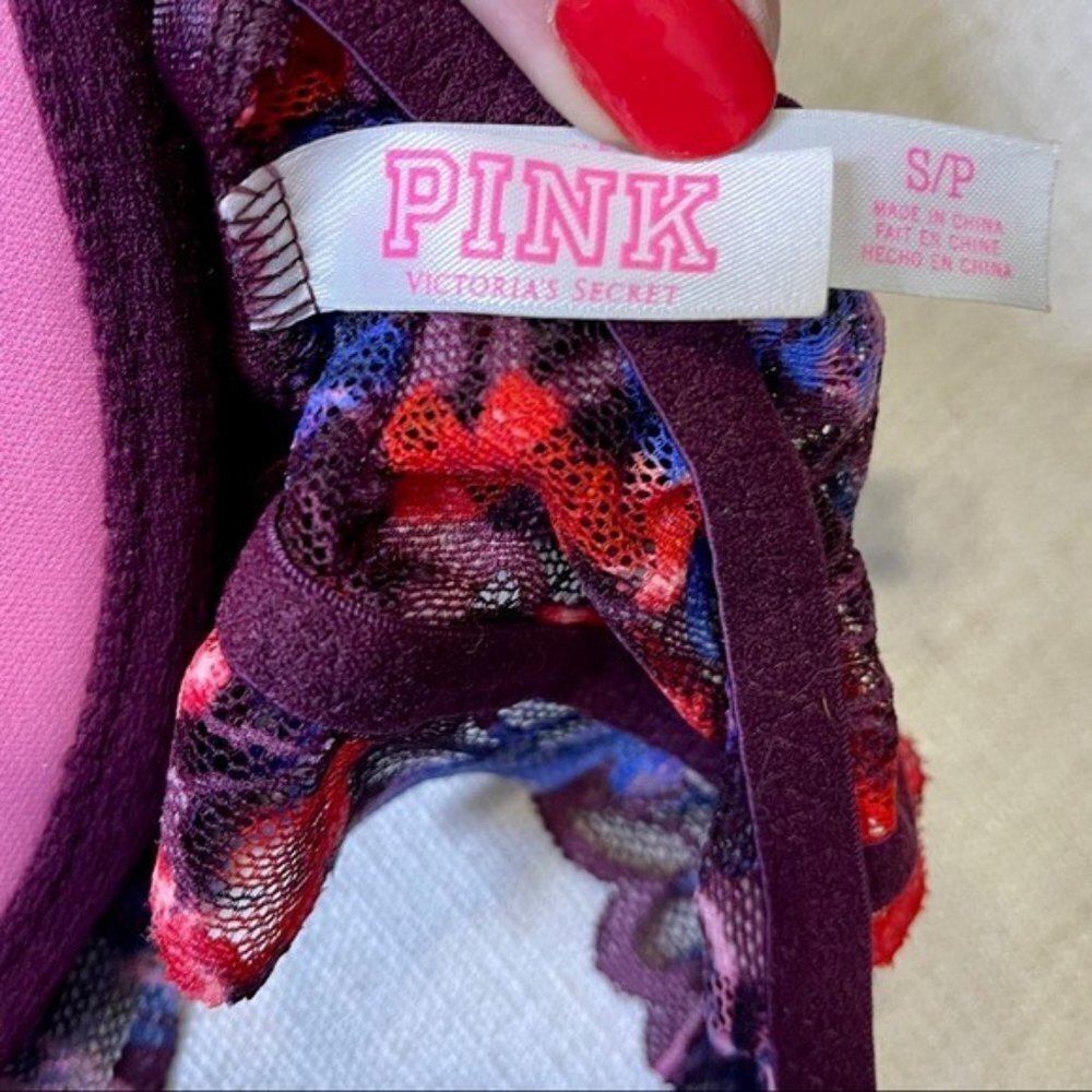 Victoria’s Secret Pink Lace Push Up Bralette Bra Red Pink Purple Size Small - Picture 13 of 13